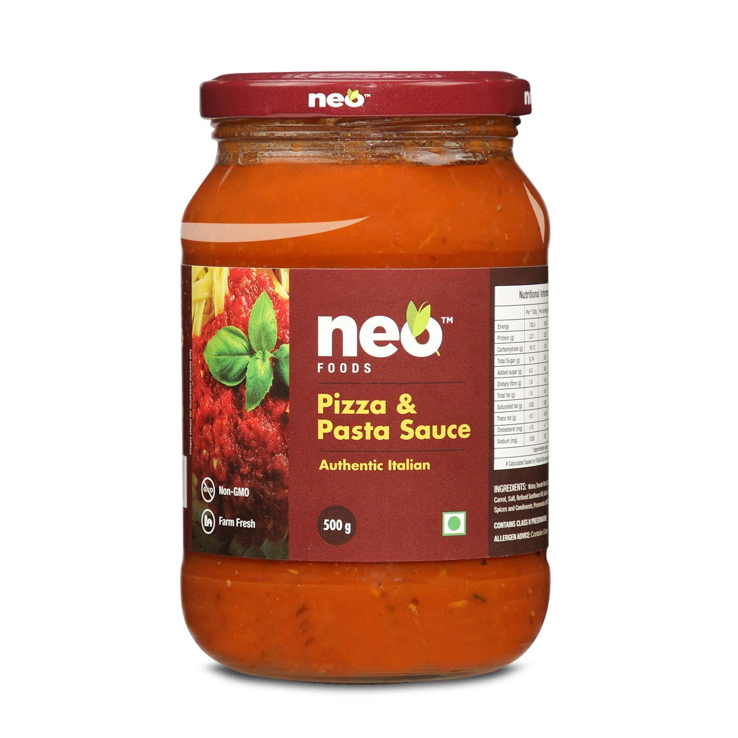 Neo Neo Pizza Pasta Sauce 500g Jar I For Pizza, Pasta & Snacks I Farm Fresh, Natural Ingredients I Non GMO, 100% Vegan l Authentic Italian l Make delicious Pizza and Pasta at home (500g)
