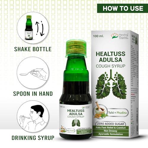 Healing Pharma Healing Pharma - Healtuss Adulsa Cough Syrup With Tulsi & Phudina | Ayurvedic Remedy | Zero Added Sugar - 100ml x Pack of 2