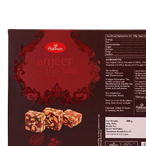 Haldiram’s Haldiram\'s Anjeer Dry Fruit Burfi 400g | Indian Mithai | Anjeer Barfi | Premium Handcrafted Traditional Sweets | No Artificial Colours, Flavours and Preservatives | Indian Sweets Gift Pack | Pack of 1