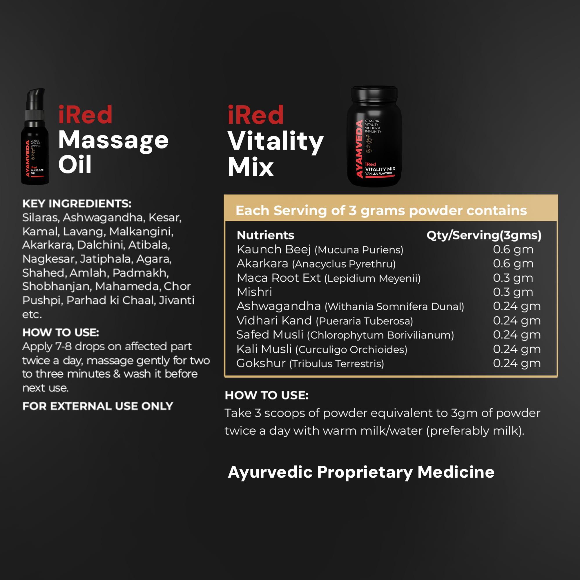 I-RED I-RED Ayamveda By Dr.Ajayita\'s - Combo | Massage Oil And Powder | Men Strength And Stamina (1 Month)