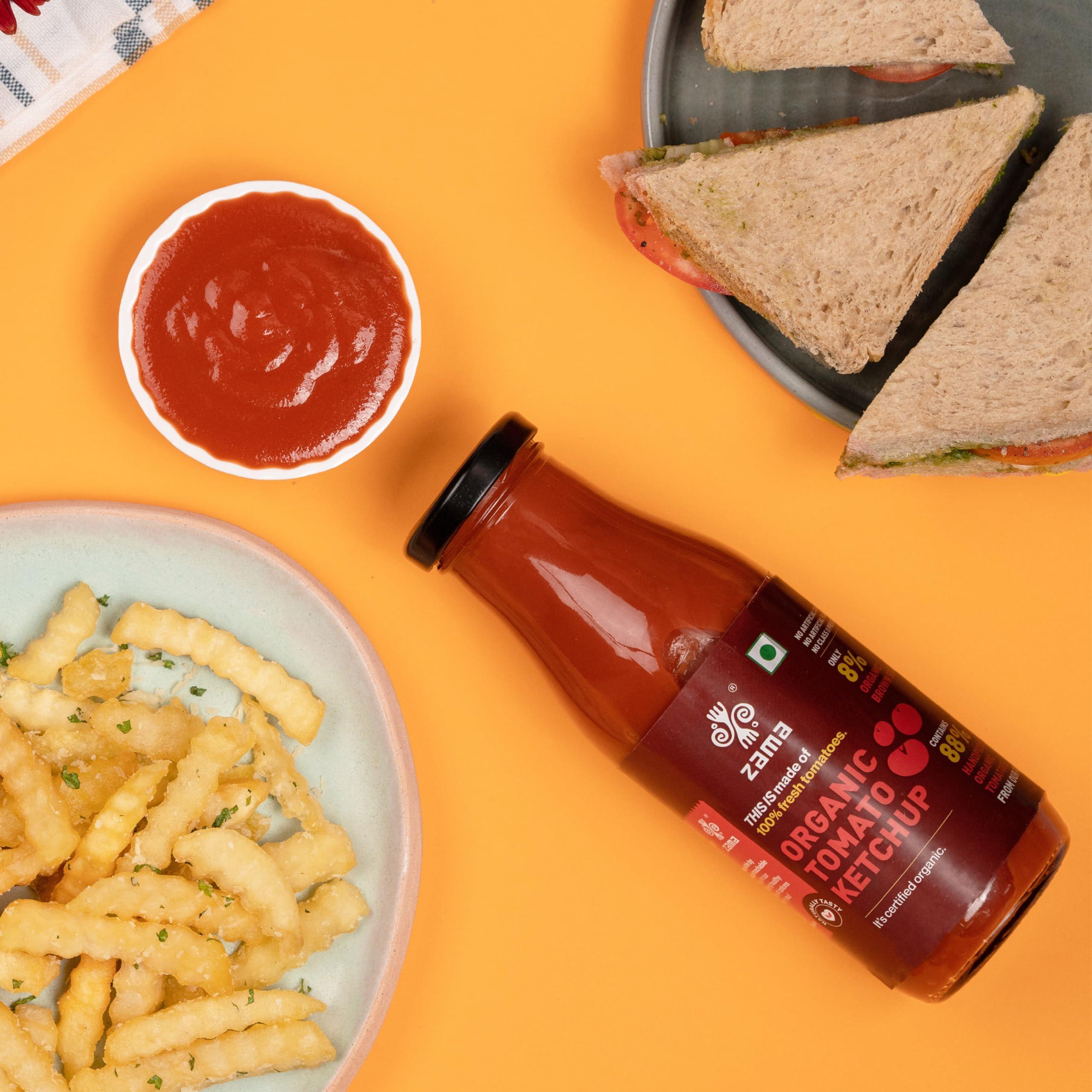 Zama Zama Organics Tomato Ketchup 300g Glass Bottle | Tomato Sauce | Organic ingredients | Organic Tomatoes | Tangy And Raw Flavour | Traditionally produced | No artificial Dyes and flavours