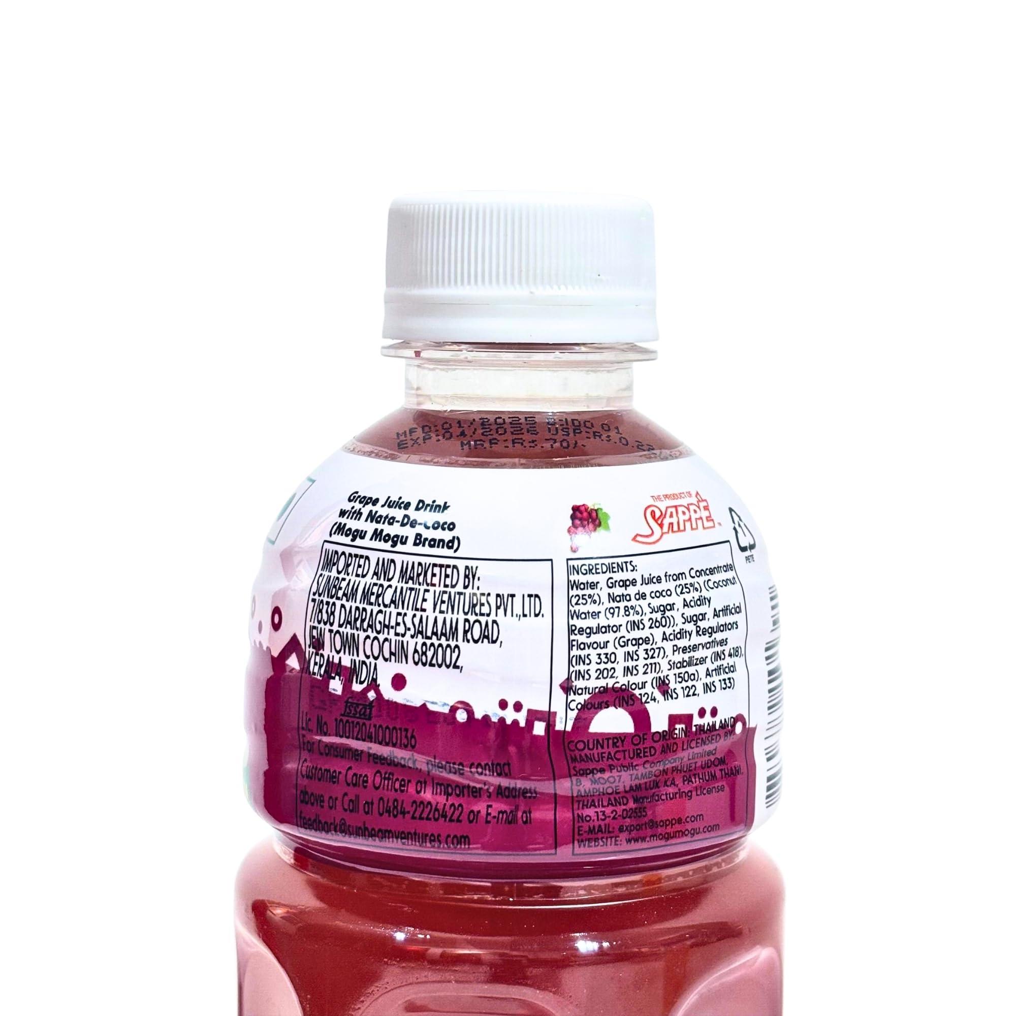 Mogu Mogu Mogu Mogu Grape Juice with 25% NATA De Coco | Energy Booster Drink | Full of Fruit Fibres | No Added Preservatives and Colours - (Pack of 9, 300ml Each)