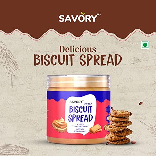 Savory Savory Combo Of Creamy Biscuit Spread(400g) + Crunchy Biscuit Spread(400g) | Made with Original Biscuits | No Added Colours & Flavours | Sweet Spread | Used in Cakes, Cookies, Muffins | Pack Of 2
