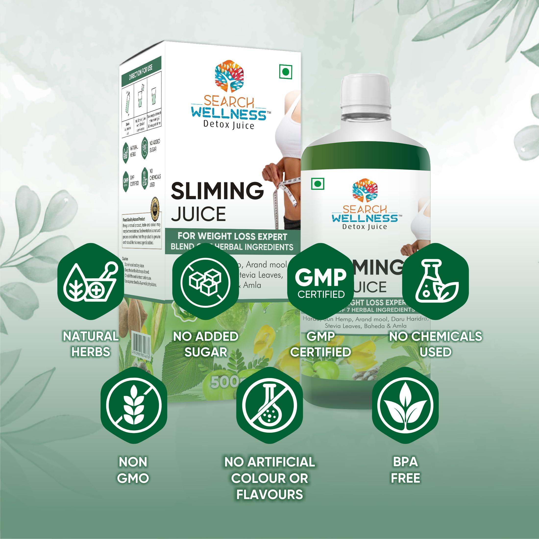 SEARCH WELLNESS SEARCH WELLNESS Slimimg Juice Healthy Juice -500 ML (Pack\'s 2) | Aid Metabolism & Digestion For Women & Men | Slim Fit Weight Cut Down Detox Amla Ayurvedic Juice | Non GMO & BPA Free | Sugar Free