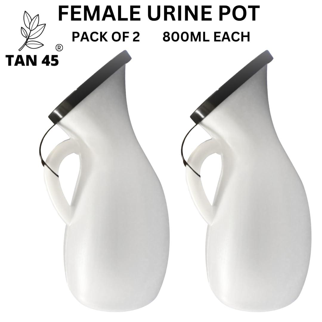 TAN45 Tan45 Urine Pot for Women in Bed Patient, Female Urinal Collector With Lid, Pack Of 2 (800 ml)