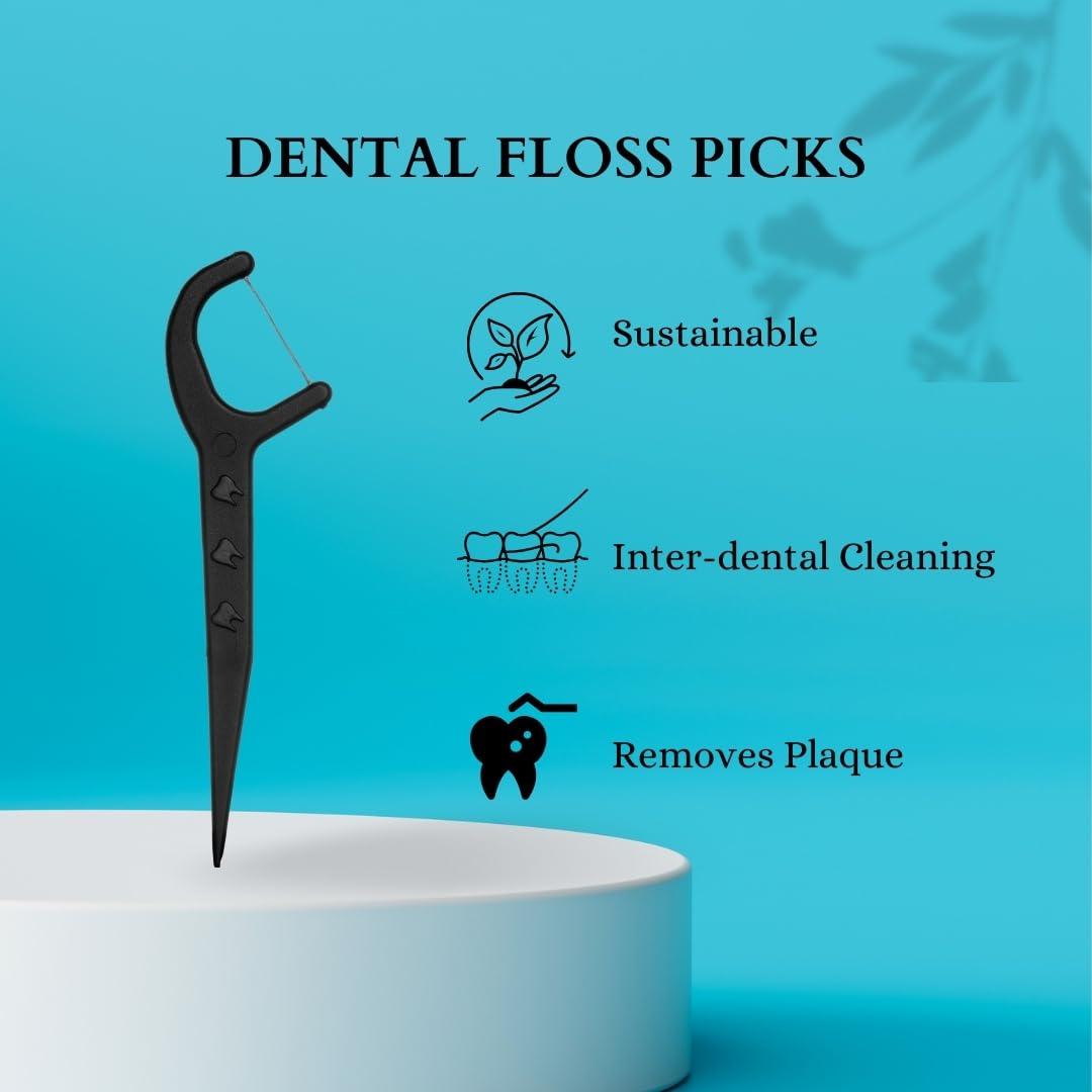 Generic The Able Co. Biodegradable and Environment Friendly Bamboo Toothbrush And Co. Biodegradable Dental Floss Picks Combo Pack of 2