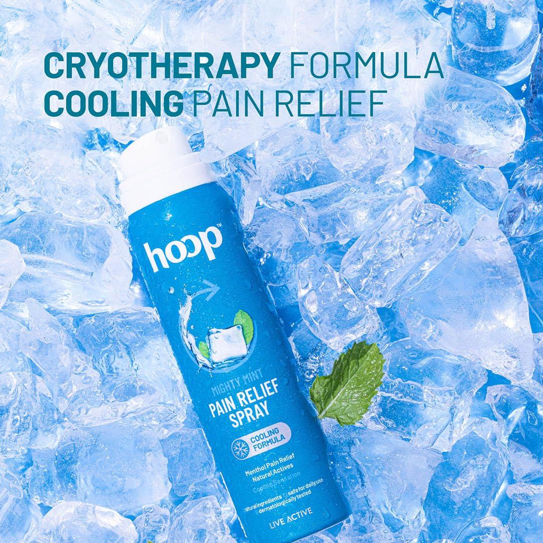 Hoop hoop Pain Relief Spray | Cryotherapy Cooling for Instant Relief from Back Pain, Leg Pain, Lumbar Pain, Knee Pain, Joint Pain, Sports Injuries, Muscle Pain | 80 g