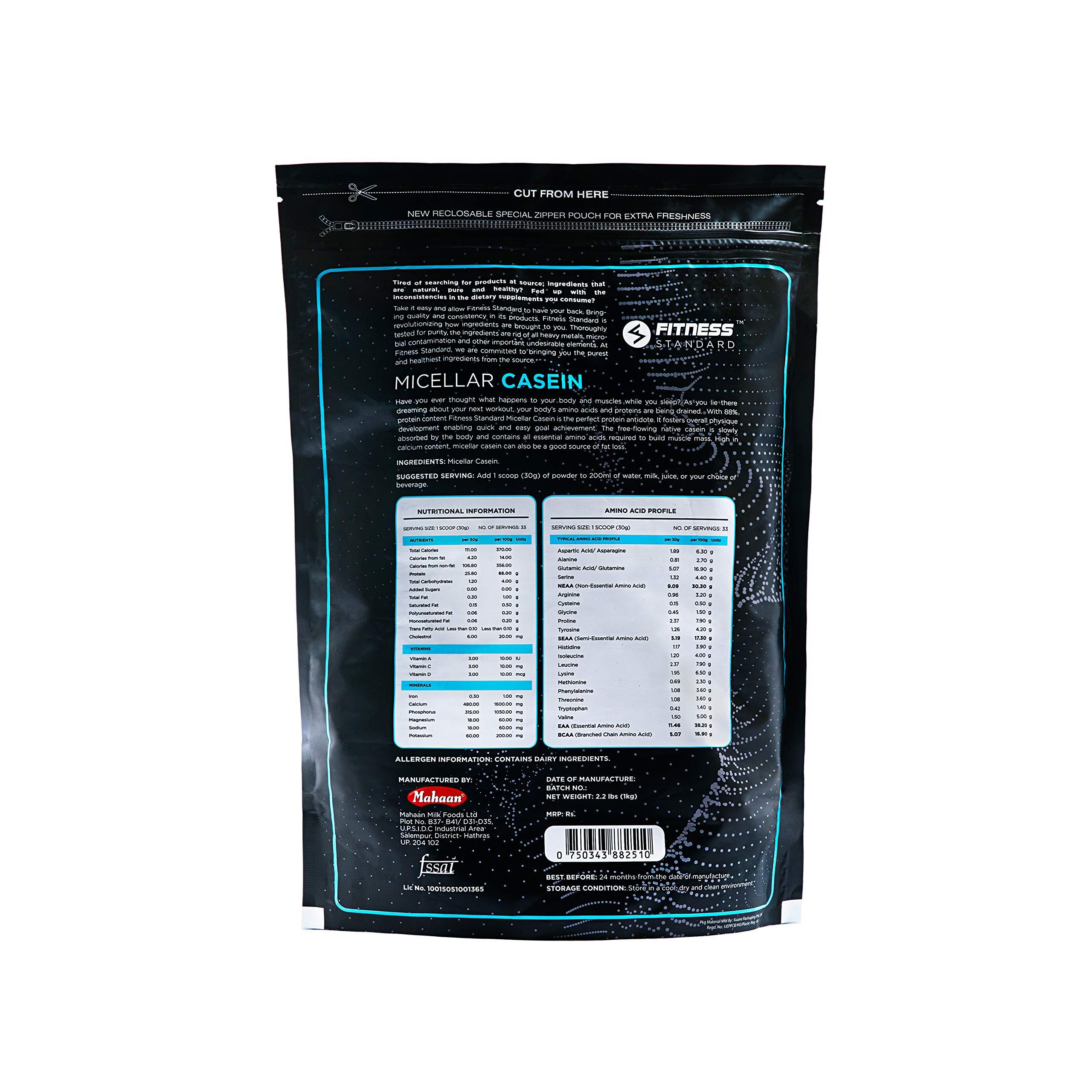 Fitness Standard Fitness Standard's 100% Micellar Casein Protein 1kg | All Natural, No Additives, No Preservatives | Unflavoured | 33 servings
