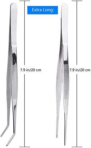 CHENSHUO Chenshuo Long Handle Stainless Steel Straight and Curved Tweezers Nippers,Silver,2 Pieces