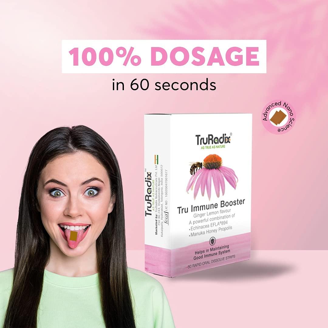 TruRadix ; AS TRUE AS NATURE TruRadix Immune Support Antioxidant Supplement Strips  Manuka Honey Propolis and Echinacea Immunity Booster  Pleasant Ginger Lemon Flavor (Pack of 3  60 Rapid Oral Dissolve Strips)