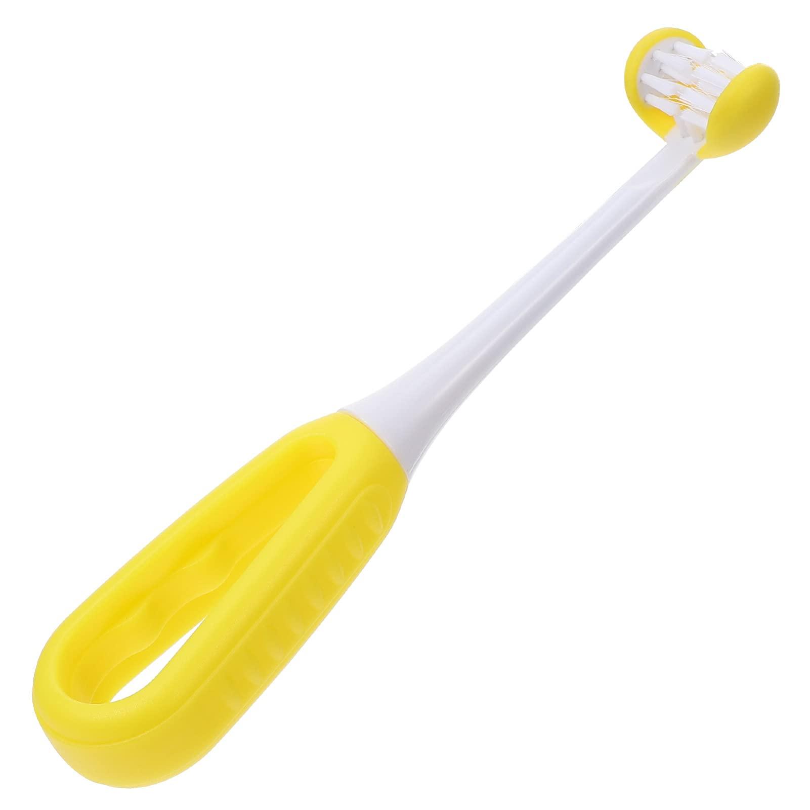 KTMGlobal KTM 3 Sided Autism Toothbrush Kids Toothbrush Soft Bristle Toothbrush Toddler Toothbrushes Yellow