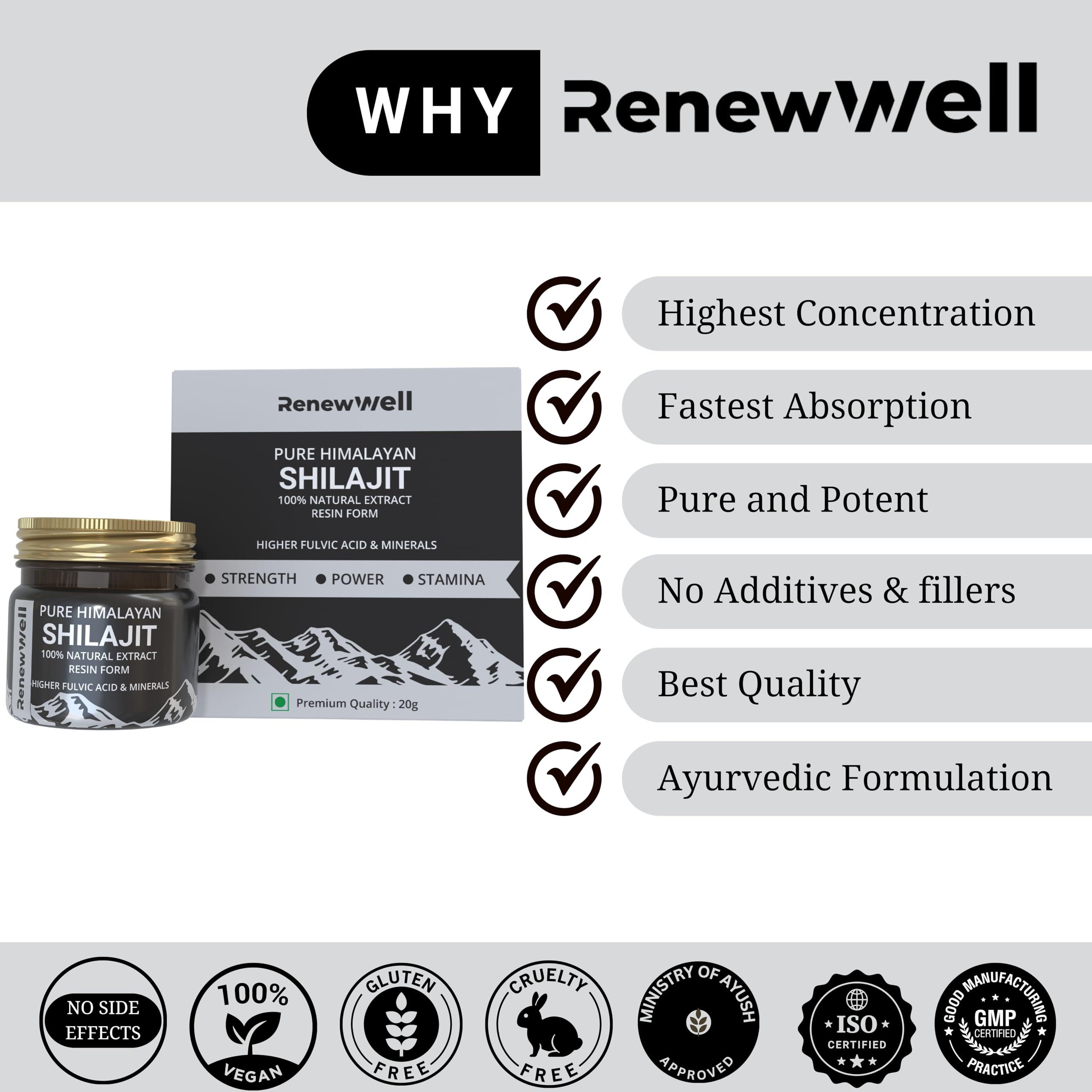 RENEWWELL Renewwell Pure Himalayan Shilajit Resin form | Boost Stamina Improve Performance | Safe Shilajit For Men High Energy (20 gm)