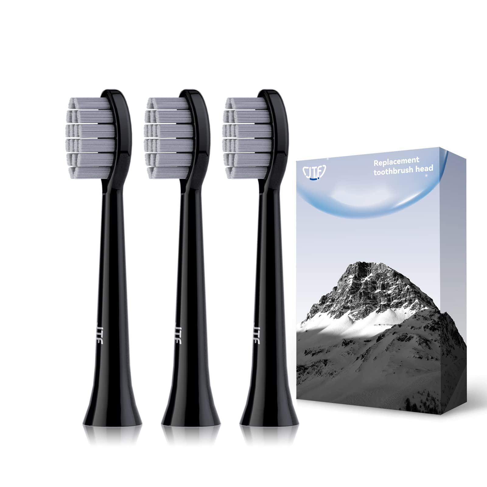JTF JTF Electric Toothbrush Replacement Brush Heads Compatible with P200 Sonic Toothbrush, Extra Soft Bristles (3 Pack-Black)