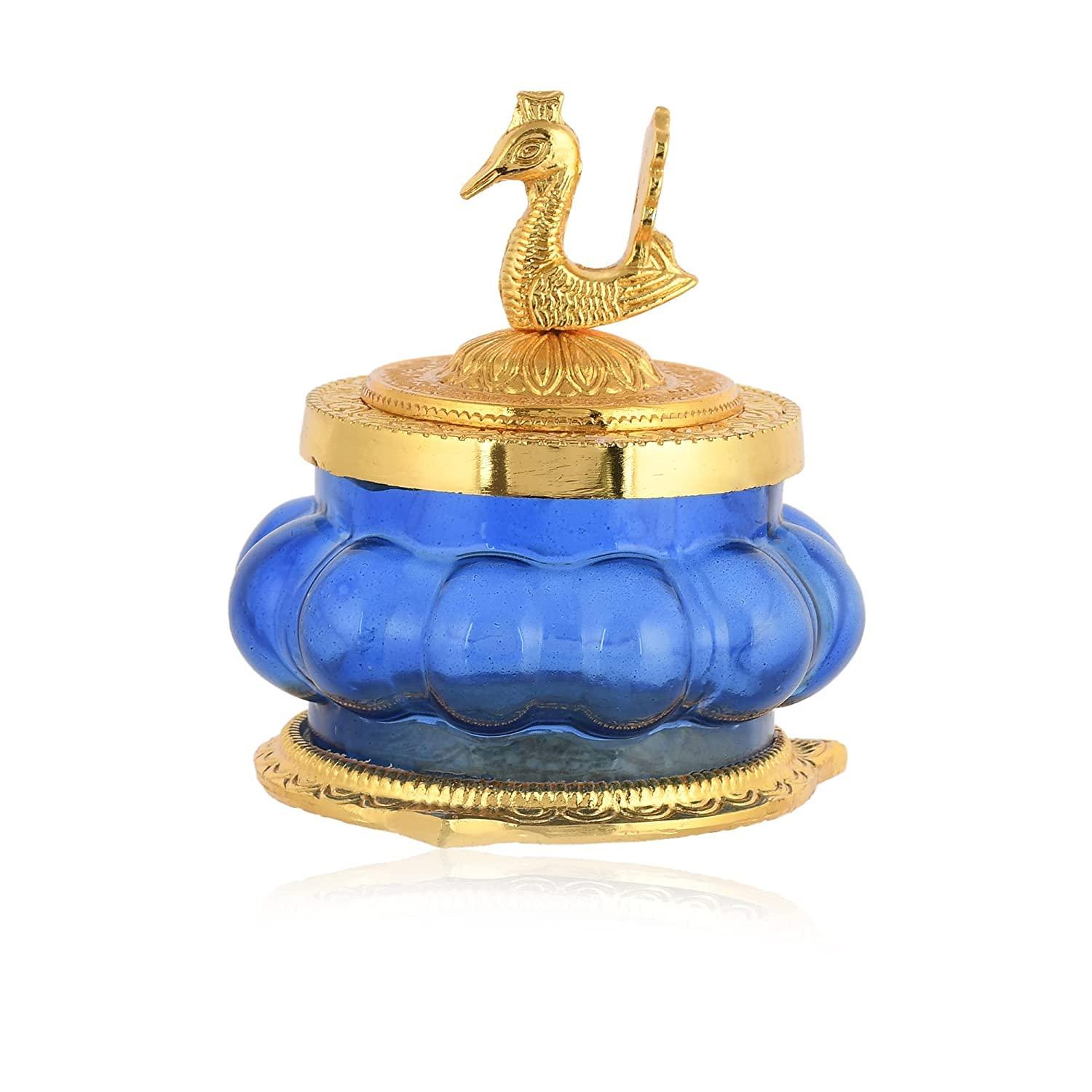 Piepot Piepot Akshaya kubera Lakshmi Pot toughened Glass Pooja Articles-Gold Plated Green Coloured Kubera Pot (BLUE Kubera pot)