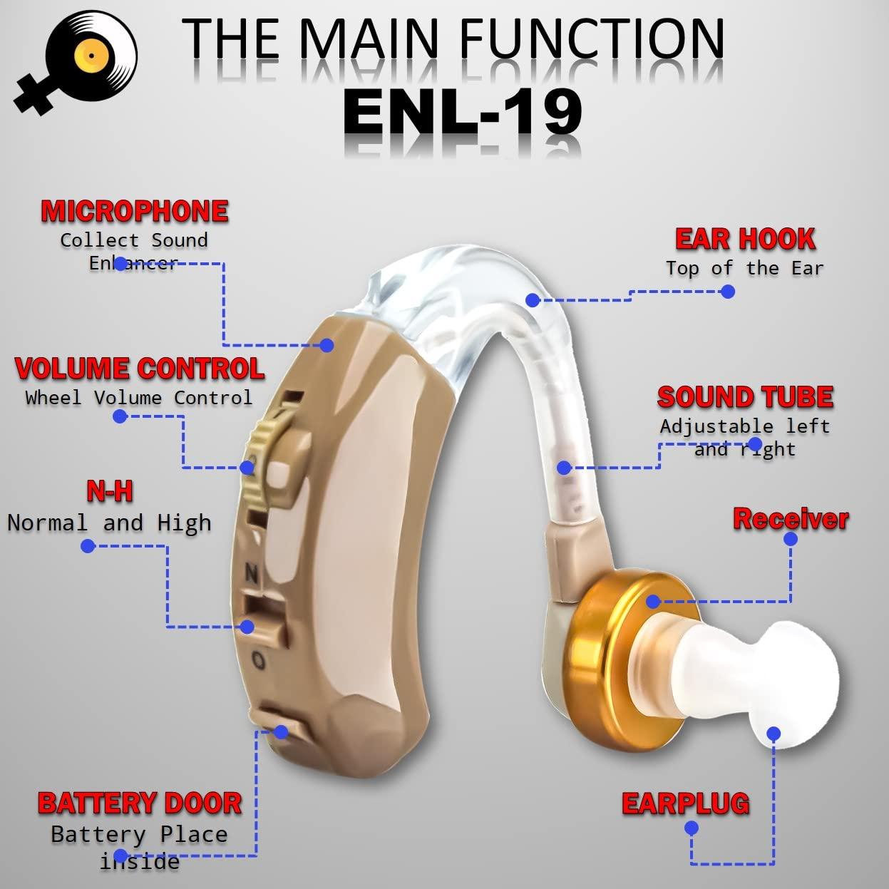 Enlinea Enlinea ENL-19 Behind-The-Ear (Bte) Hearing Aid Machine For Ear Old Age | Suitable For Mild To Moderate Hearing Loss (Pack of 2)