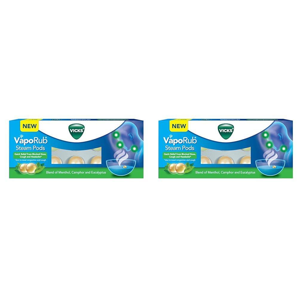 Vicks Vicks VapoRub SteamPods 10s, For Steam Inhalation, Quick relief from blocked nose, sinus congestion, headache, and cough due to cold. (Pack of 2)