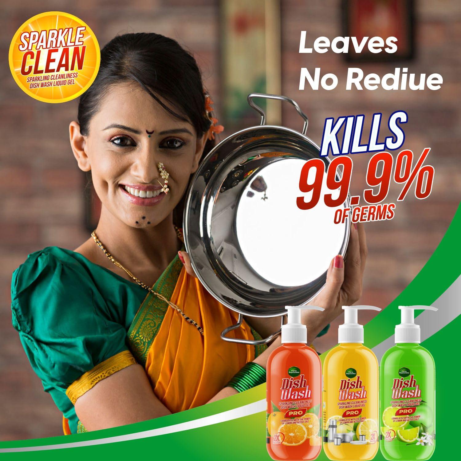 Parle Ropvatika Parle Ropvatika SparkleClean Dishwash Liquid Gel 1 Liter - Pack 3 Refill (1 Liter Pack 3, Orange (1) Lemon Yellow (1) Lemon Green (1))