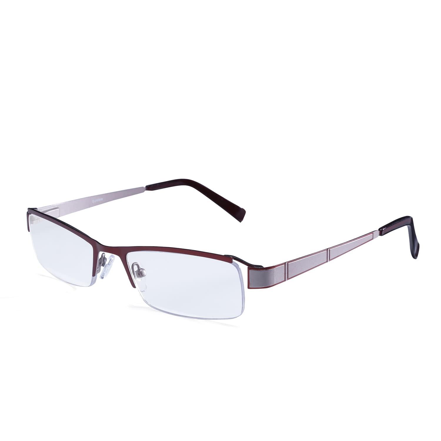 TIZIANO TIZIANO Half Rim Metal Reading Glasses fitted with Anti Reflective Coating Lens (Model: Euroline ER-130 Maroon +1.00 wih Rectangular Eye Shape)