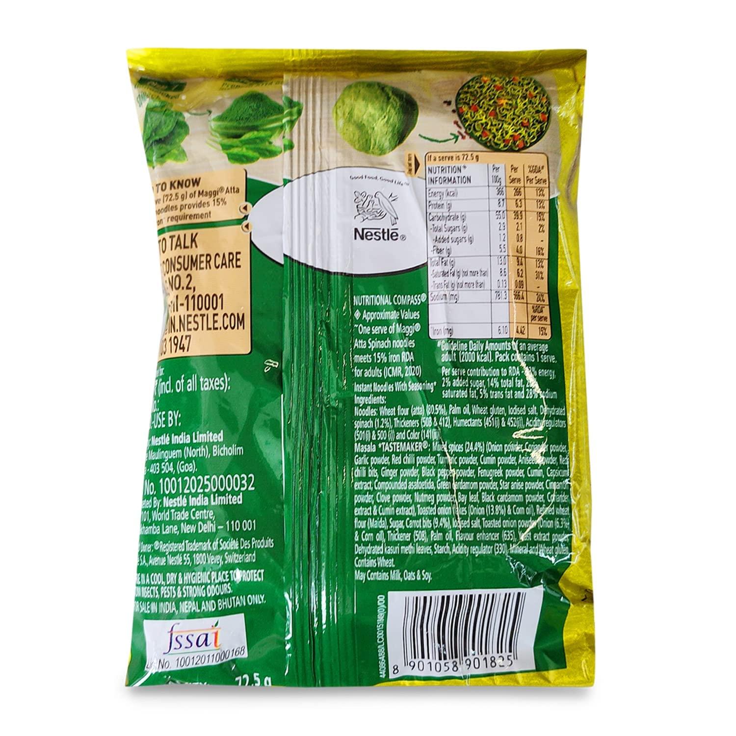 MAGGI MAGGI Nutri-Licious Masala Veg Atta Noodles With Spinach In Every Noodle, 72.5 Grams (Pouch)