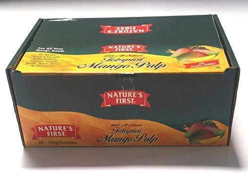 NATURE'S FIRST Nature\'s First Totapuri Mango Pulp 100 Grams (Pack of 24), with Pure Mango Goodness, Natural Sweet Flavor for Dessert, Shakes, Lassi, Smoothies, Fruit Juice