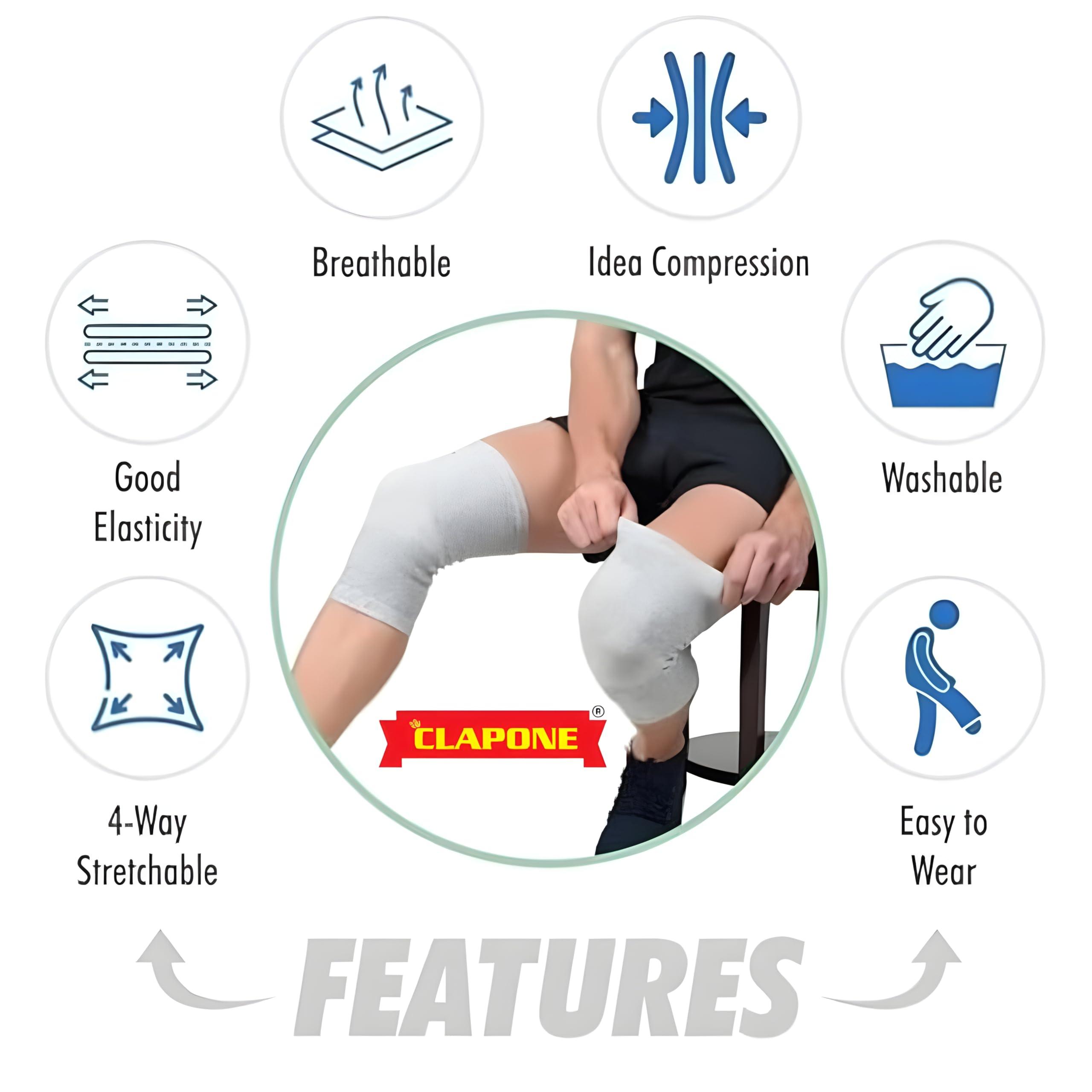 CLAPONE CLAPONE Knee Warmers, Long Cotton Knee Sleeves - For Women, Men, Circulation Improvement and Joint Pain Relief for Arthritis Knees, Knitted Binchotan Yarn, Thick, One Pair (Grey, XL)