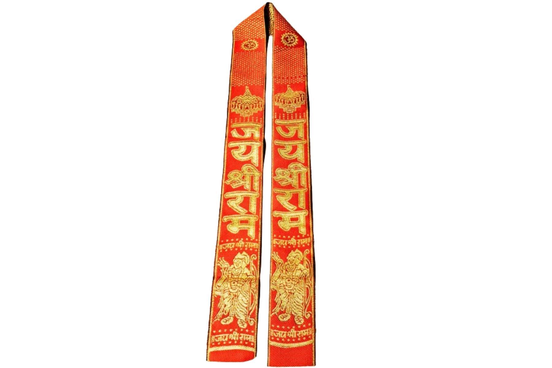 KAMADA CREATIONS Kamada Creation Jai shri Ram Patka/Dupatta for Samaroh/Festival/Pooja, Hand-Painted Paper, Red and White