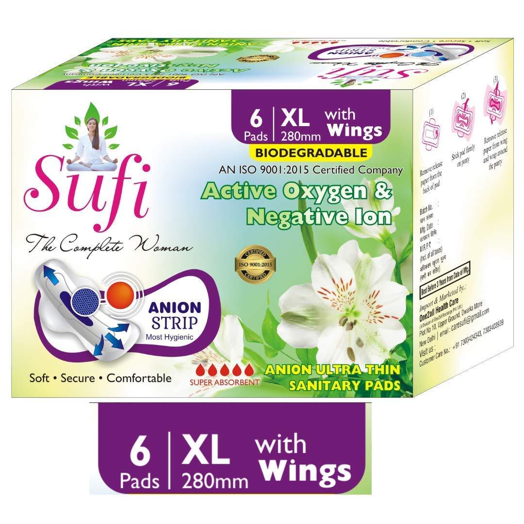 SUFI SUFI-The Complete Women Anion Sanitary Pads.XL SIZE-(280 MM). 4 BOX (24 Pads).