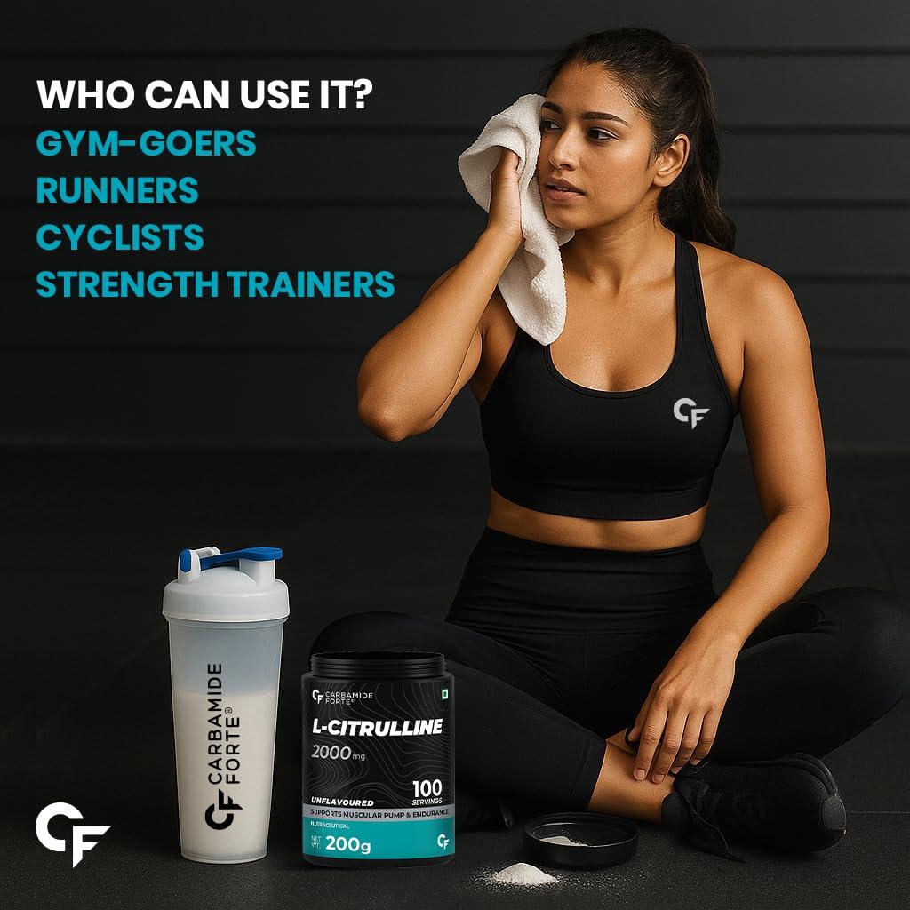 Carbamide Forte Carbamide Forte L Citrulline Powder 2000mg | Boosts Nitric Oxide, Pre Workout Supplements for Men & Women - Unflavoured - 100 SERVINGS - 200g