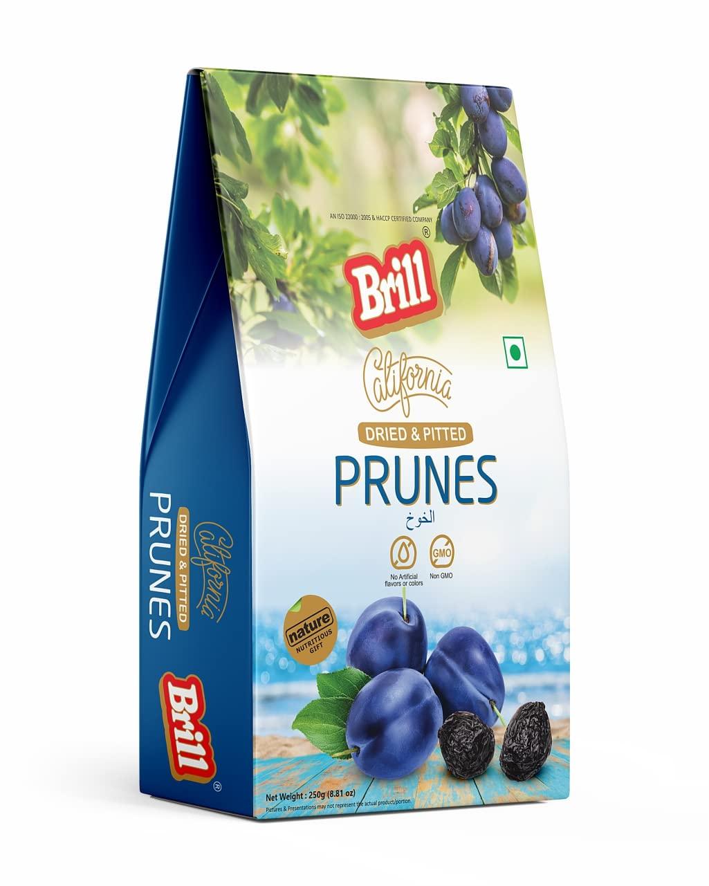 Brill Brill Dried California Prunes 250g | High in Antioxidants & Slows the Ageing Process | Source of Vitamin C and K | Pitted Prunes California Prunes | Nutritious and Healthy Snack