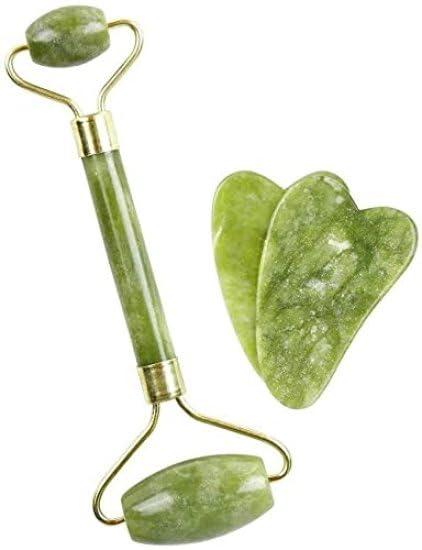 Generic Marble Jade roller Face Massager Double Rollers Antiaging Face Eye Neck Foot Massage Tool Stimulating Blood Flow (Green)