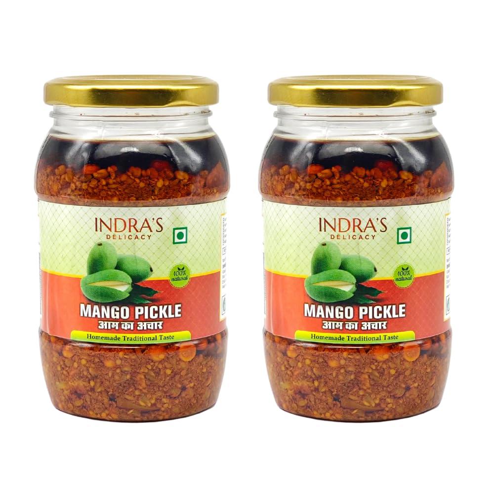 Indra\'s Delicacy Indra\'s Delicacy Mango Pickle/Aam Ka Aachar/Kairi Ka Aachar/Spicy & Tasty Pickle/Homemade Mango Pickle/Aachar/Row Mango pickles (No Artificial Preservatives, 400GM+400GM)
