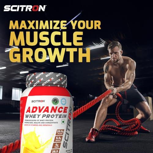 SCITRON Scitron Advance Whey Protein 1Kg Mango Delight (28.5 Servings, 25.5g Protein, 5.5g BCAAs, 0g Sugar, 20 Vitamins & Minerals) Certified by Labdoor, USA | Sourced from Glanbia Nutrition | Certified by Informed Choice