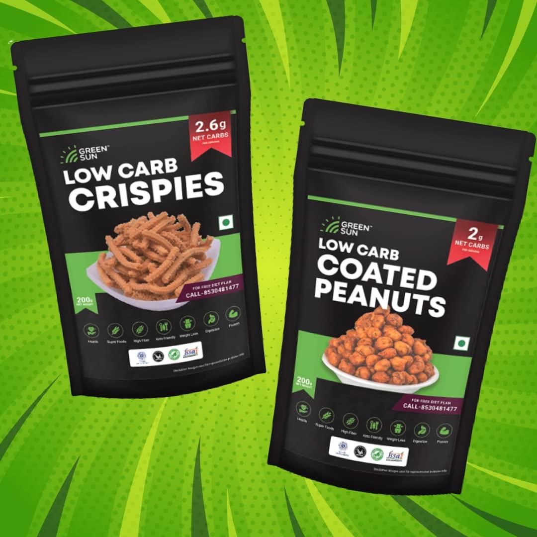 Green Sun Green Sun Low Carb | Gift Hamper Box Snacks Combo Pack (200 Gram Crispies and 200 Gram Coated Peanuts)