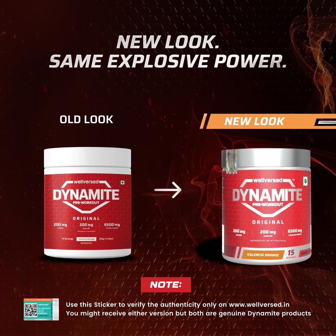 Wellversed Dynamite Dynamite Pre-Workout (210g, 15 Servings) | Valencia Orange | Pre-Workout For Men & Women With 200mg Alpha GPC | 200mg Caffeine | 6500mg Citrulline Complex | 1000mg Creatine