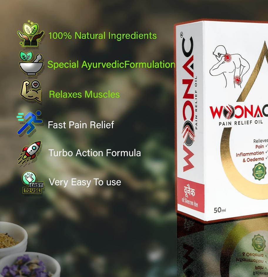 WOONAC Woonac Ayurvedic Body Pain Relief Oil - 50ml | Quick & Long-Term Relief for Arthritis, Joint, Back Strengthens Nerves & Muscle Pain