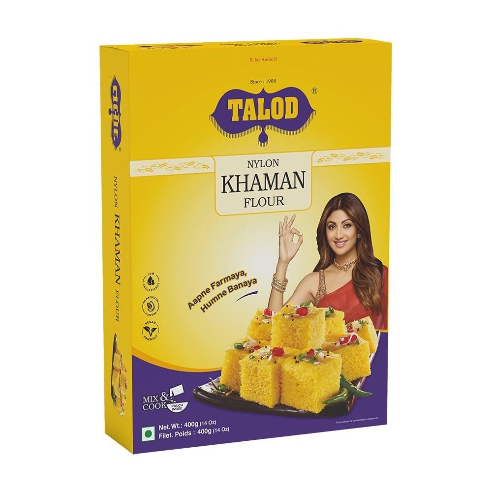 TALOD Talod Instant Mix Nylon Khaman (Pack of 2 * 400 g) | 100% Vegetarian, Wheat Gluten Free, Vegan Friendly, No Preservative, No Artificial Flavours, No Artificial Colors, No MSG