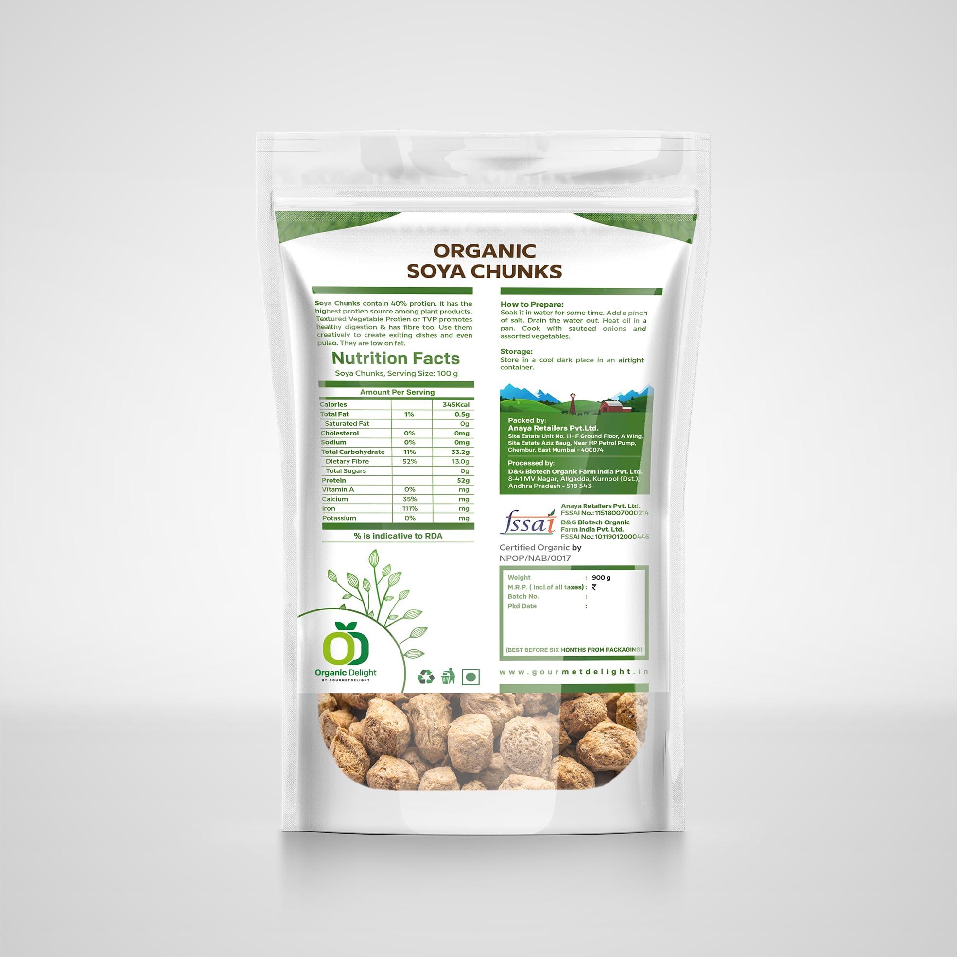 Organic Delight Organic Soya Chunks Big 900gm By Organic Delight USDA Certified Healthy & Tasty Soya Bean Chunks With Natural High Protein Source Of Dietary High Fiber Fresh Soya Wadi 900 gm
