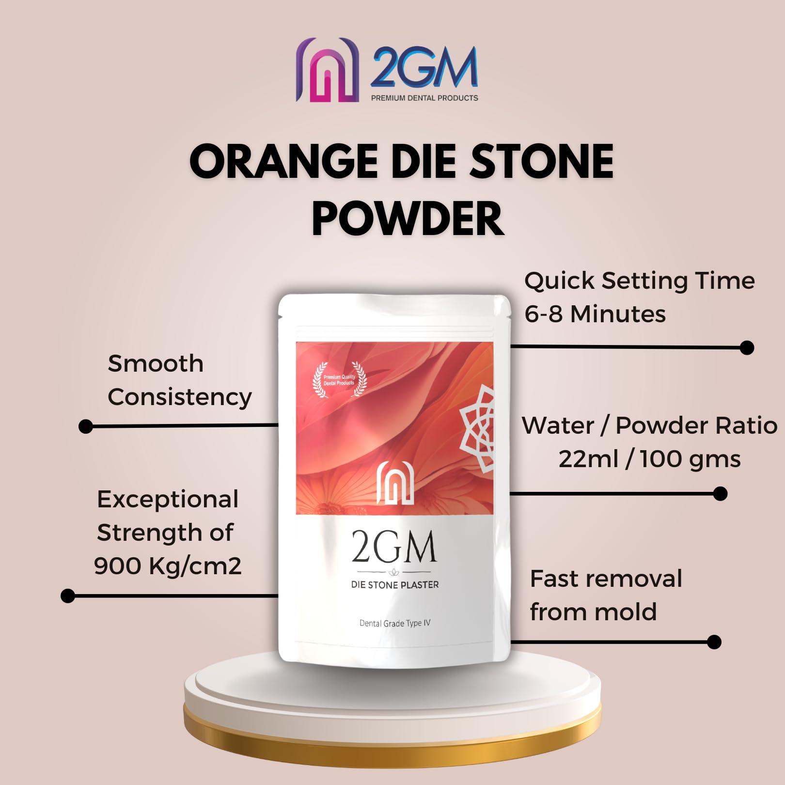2GM 2GM Dental Die Stone Plaster for Prosthetic Teeth Making, Used for Study, Casting Models & Dentist Laboratory Operations, Idols Leg/Hand Casting, Gypsum Powders, Type IV, Pack of 1 (1 Kg)(Orange)