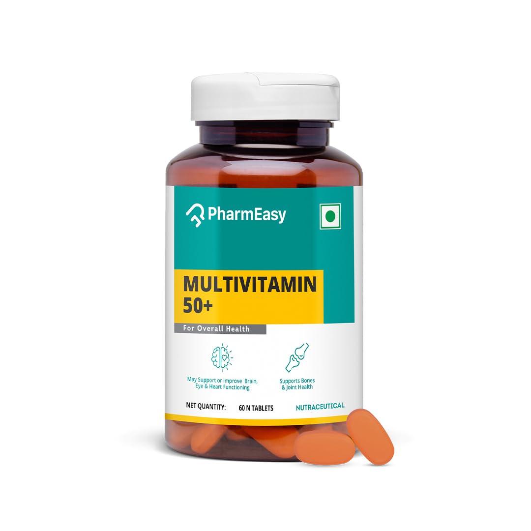 PharmEasy PharmEasy Multivitamin 50 Plus Age Tablets with Vitamins, Minerals, Herbal Extracts, Antioxidants, Immunity and beauty Blend for Energy, Heart, Bones and Skin Support - 60 Tablets