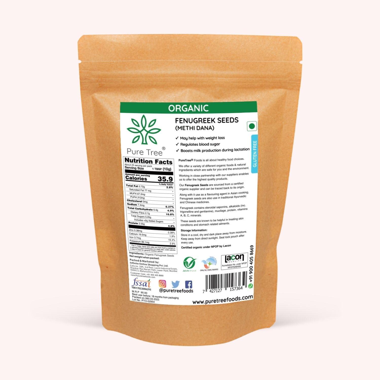 Pure Tree Pure Tree Certified Organic Methi Dana | 400 g | Organic Fenugreek Seeds | Methi Seeds Whole Spices | Menthulu Seeds | Vendayam | Rich in Aroma and Flavour