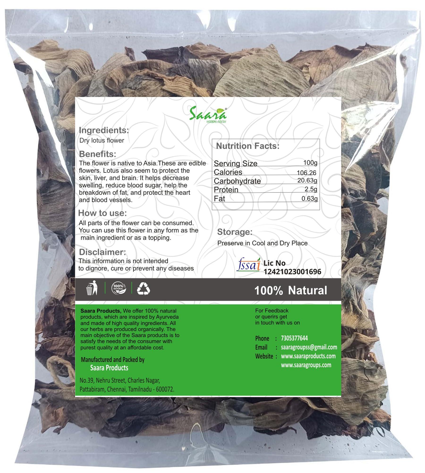 Saara HERBAL FRESH Saara HERBAL FRESH Dry Lotus Flower, 100g | Dry Kamal Phool | Kamal Phool Patti | Dry Lotus Petals | Nelumbo Nucifera(Pack of 1 X 100gm)