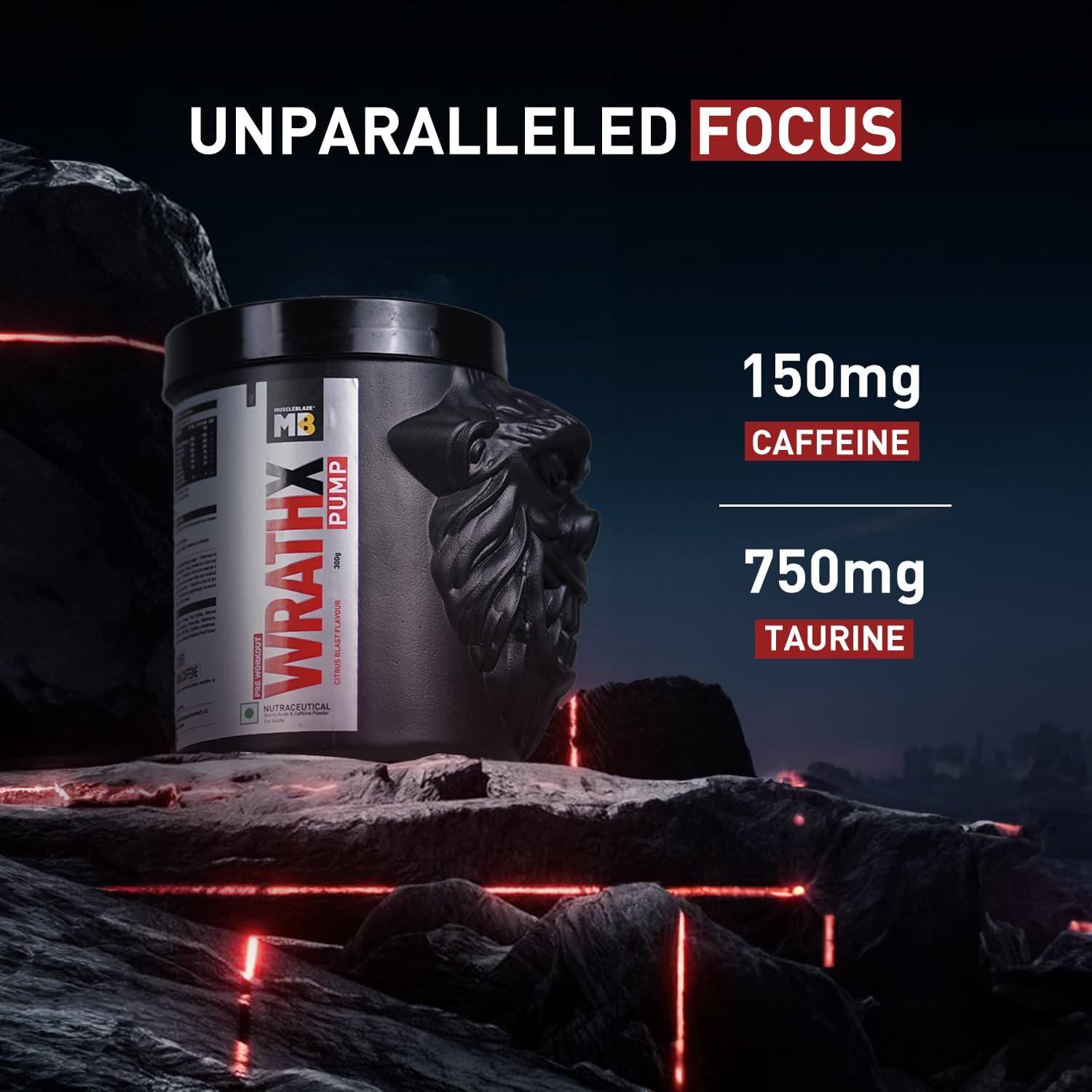 MuscleBlaze MuscleBlaze Pre Workout Wrathx Pump With Nitrosigine & L-Citrulline (Citrus Blast, 300G, Powder, 30 Servings)