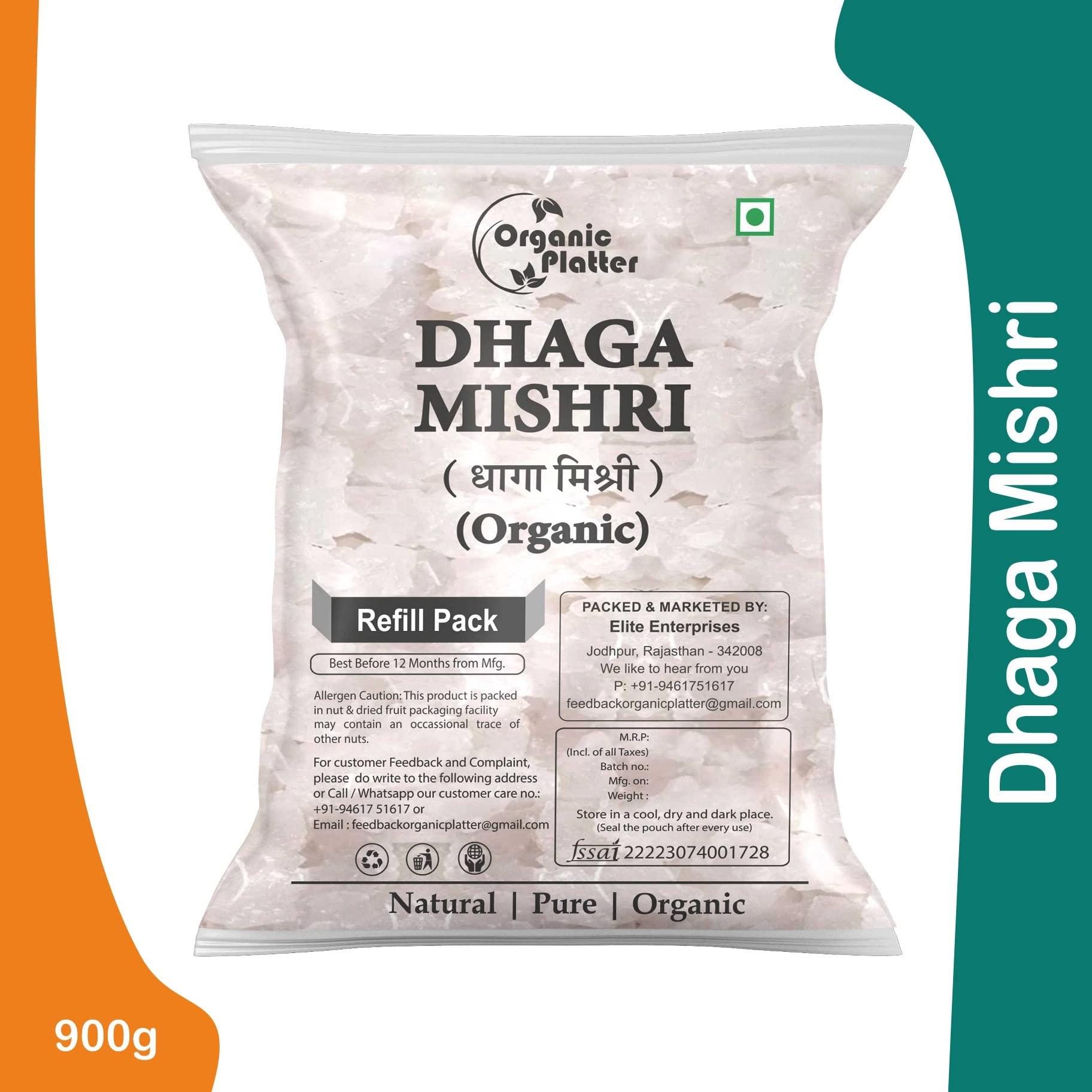 Organic Platter Dhaga Mishri Sugar Candy Thread Mishri for Pooja Havan Dhage wali Misri Crystal Sweet Candy Dora Mishri Kunja Mishri Patika Bellam Khadi Sakar Kuja Misri Rock Sugar (Refill) (900gm)