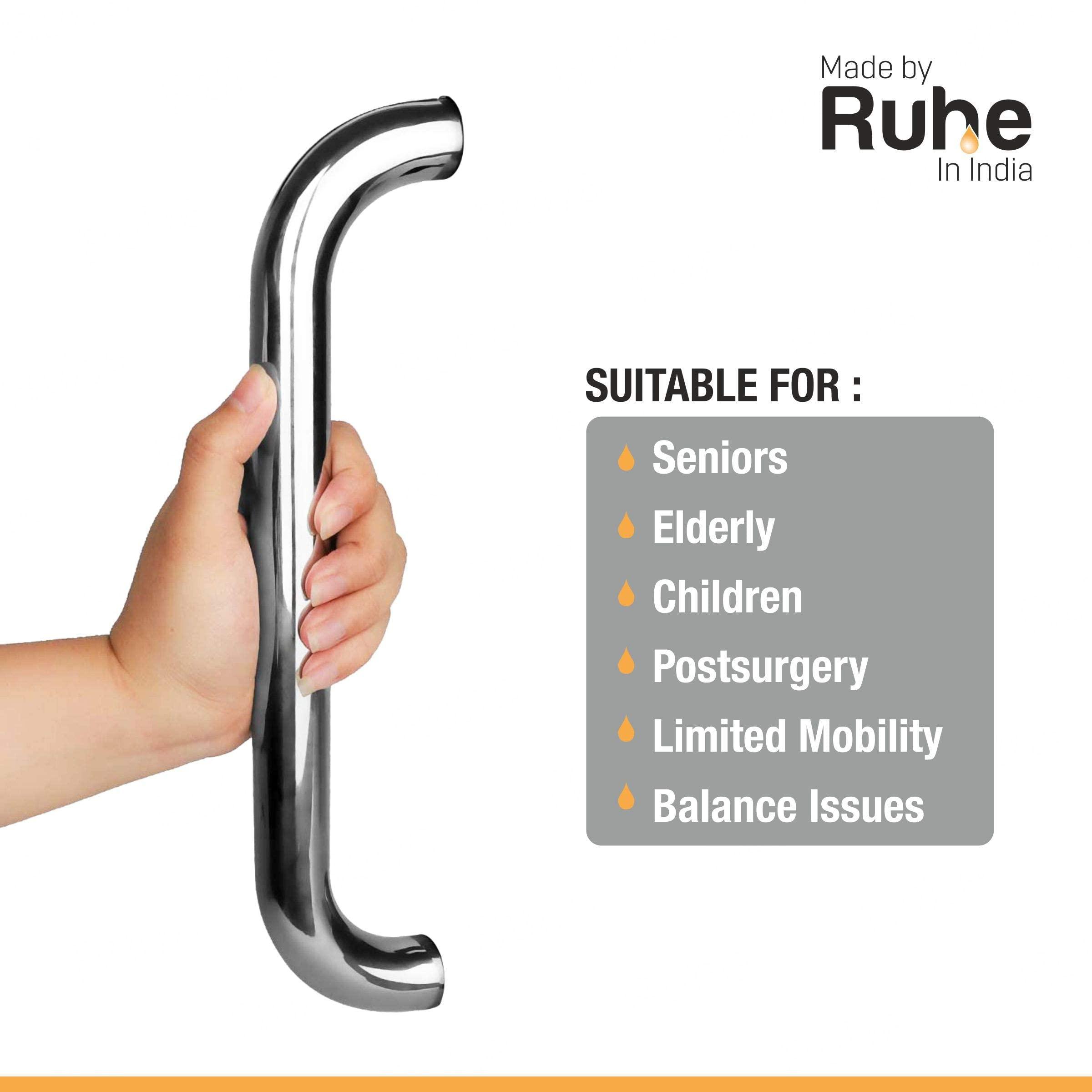 Ruhe Ruhe Heavy Duty Grab Bar || Brass Handle || Bathroom Grab Bar || Safety Hand Support Balance Handle Bars || Wall Mounted || Chrome Finish || Size - 24 Inch