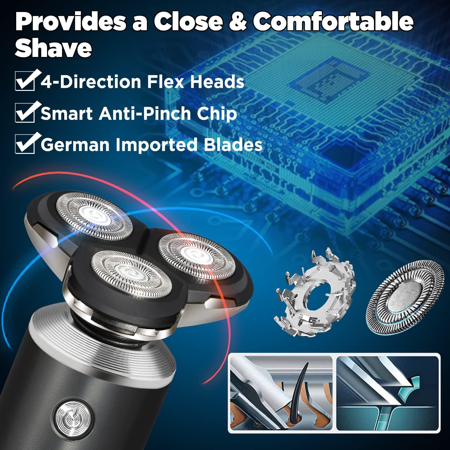 NOYMI Noymi Electric Shaver for Men, Rotary Razor with 3D Floating Head, Rechargeable USB Wet & Dry Shaver for Close, Comfortable Shaving Waterproof, Cordless, Easy Clean Beard Trimmer