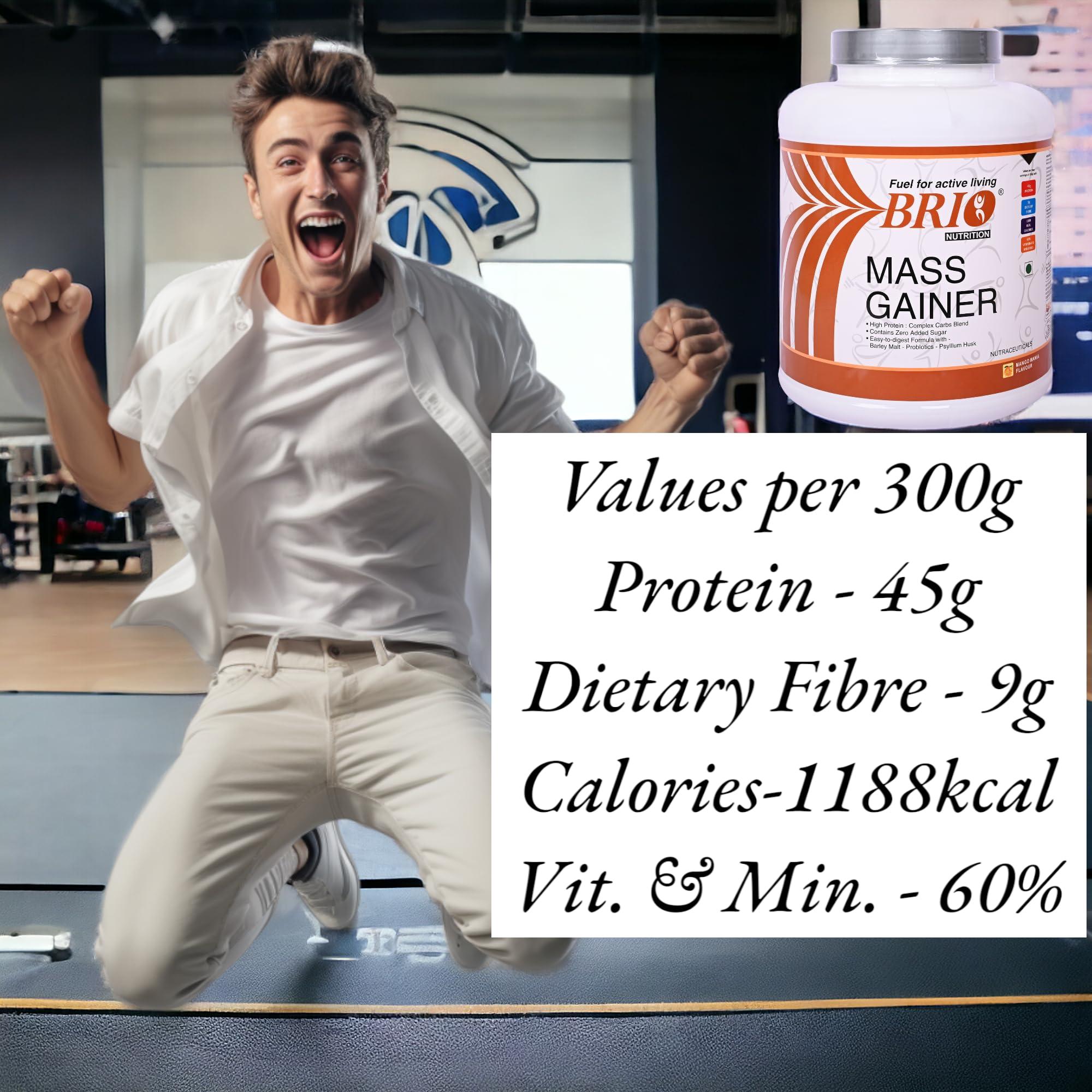 BRIO NUTRITION BRIO NUTRITION Mass Gainer High Protein Complex Carbs Blend With Easy To Digest Formula Barley Malt Probiotics | Gainer - 3kg Pack (Mango Mania Flavour)