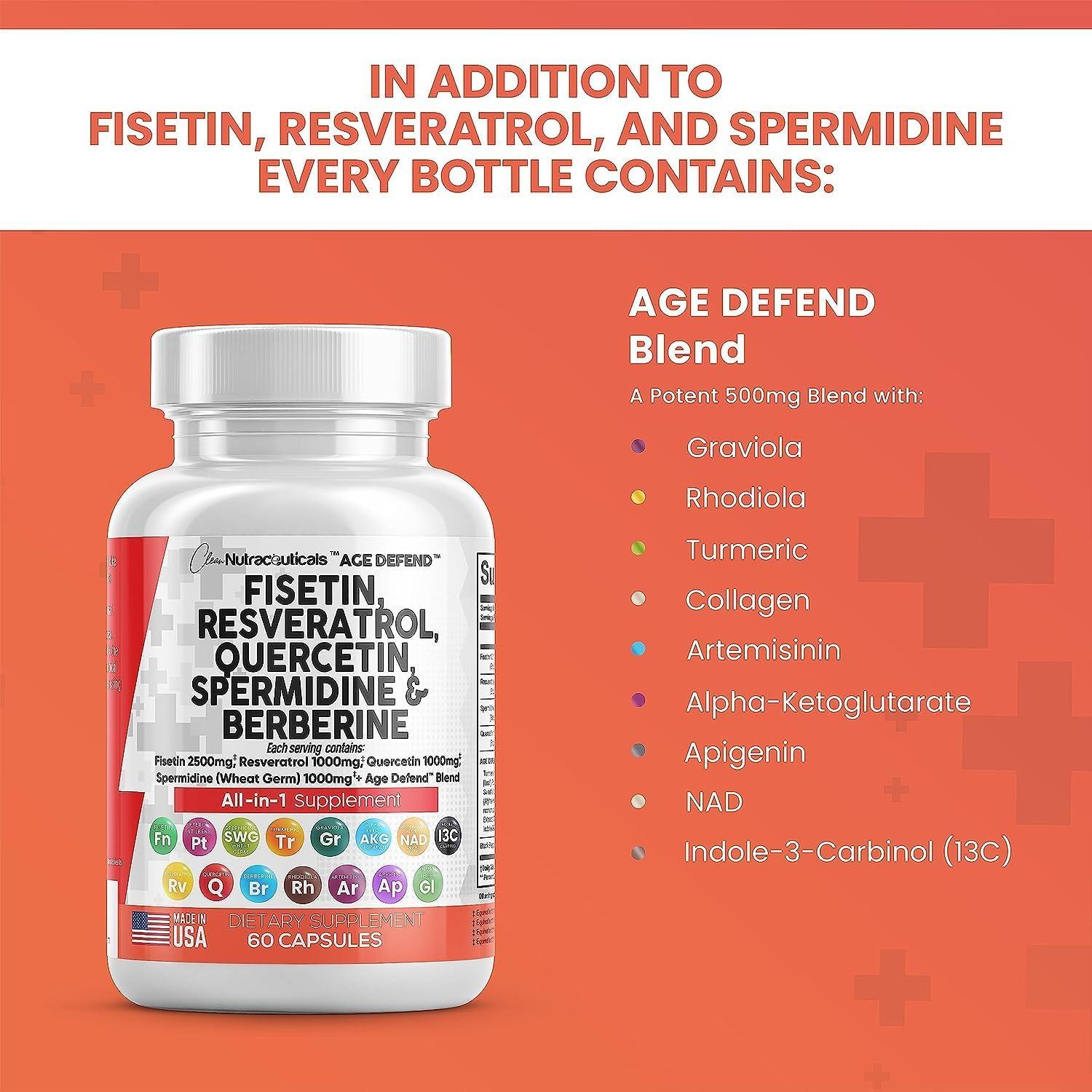 DESOFICON Fisetin 2500mg Quercetin 1000mg Resveratrol 1000mg with Spermidine Wheat Germ Extract 1000mg - Health Supplement for Adults Longevity with Berberine, Collagen, Rhodiola, Apigenin
