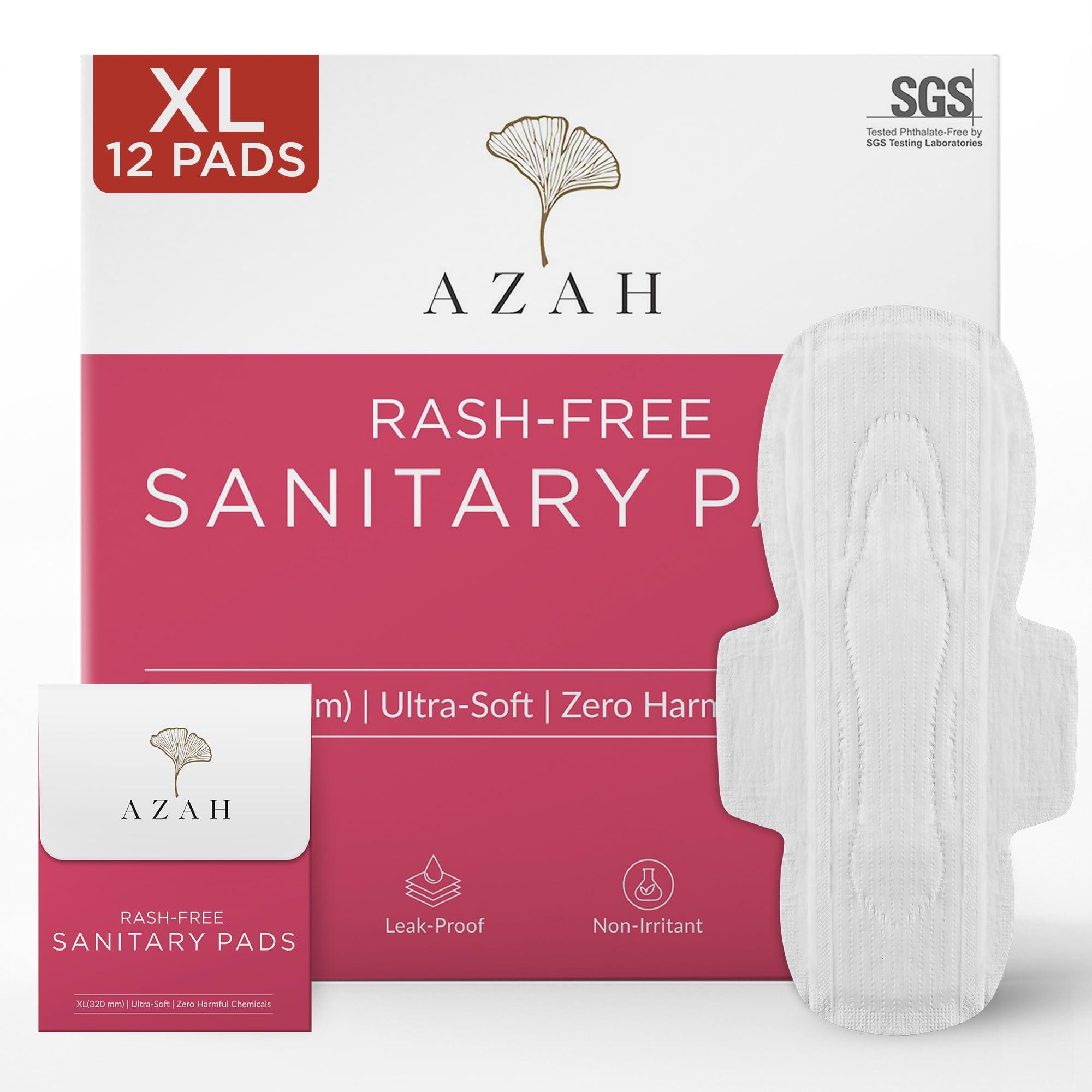 AZAH AZAH Sanitary Pads for Women XL [Pack of 12] 100% Rash-Free sanitary napkins | 3x More Absorption, Cottony Soft and Dry Top Cover for heavy Flow | Leak-Proof | With Disposable Bag