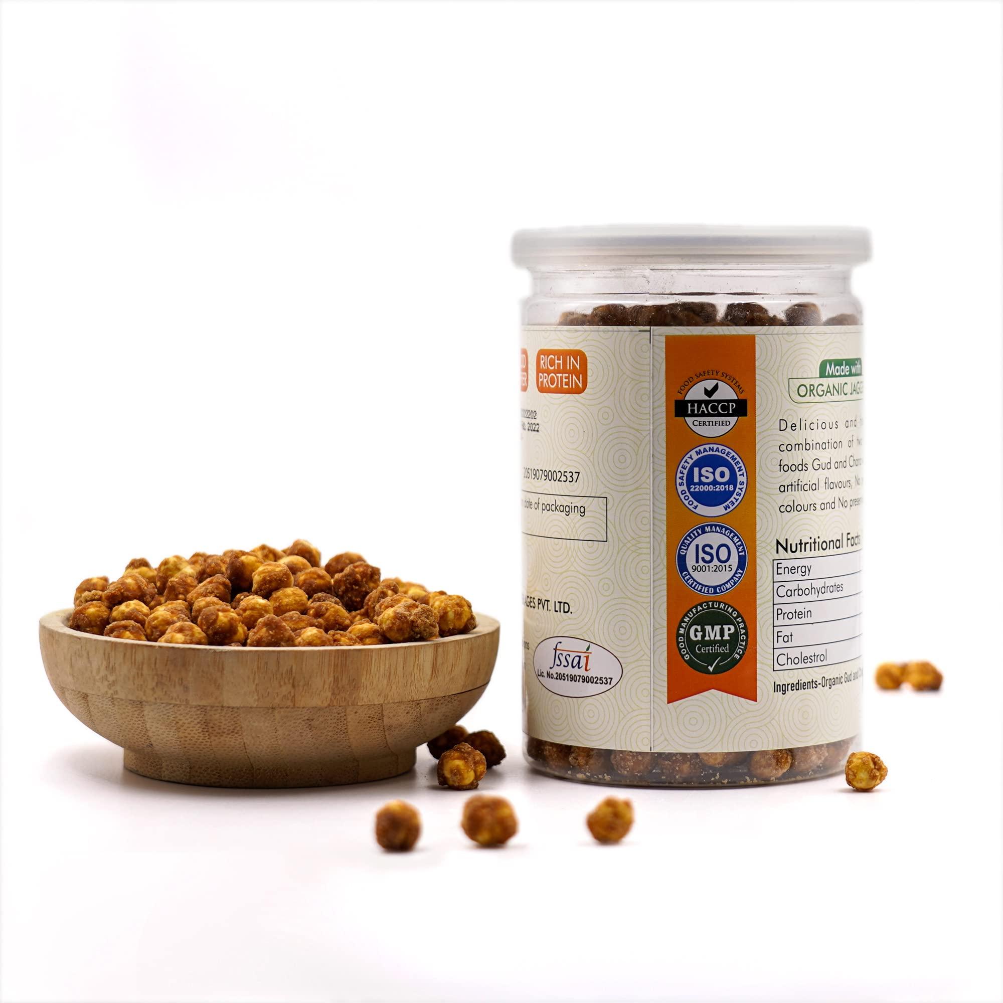 Orgalife Orgalife Healthy Treat Organic Gud Chana 180g | High protin | Deliciously Roasted Chana Coated in Jaggery | Roasted Chickpeas with Natural Jaggery | Immunity Booster | Sweets Snacks With Jaggery