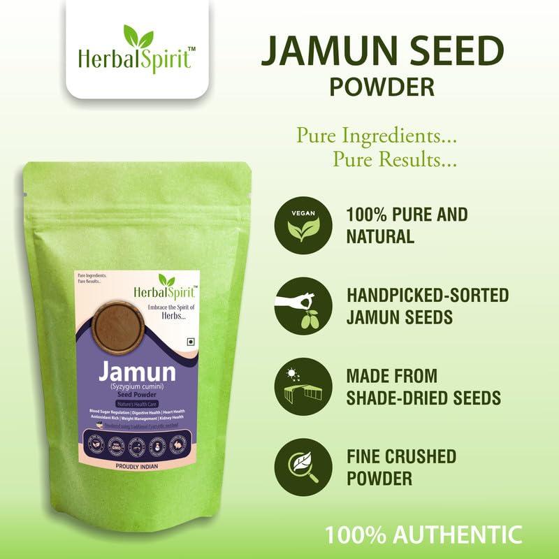 HerbalSpirit Herbal Spirit Jamun Seed Powder for Diabetes, 100gm | Jamun Powder for Diabetes | Naval Kottai Powder | Jambhul Powder |